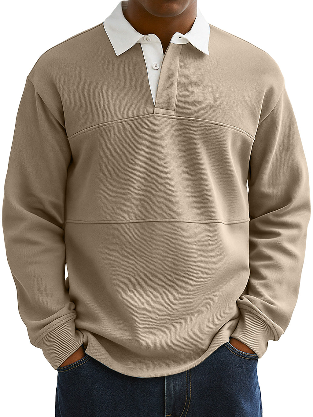 Men's Fashionable Everyday Colorblock Lapel Button Loose Casual Long-sleeved Polo Shirt