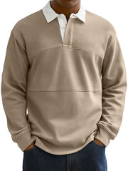 Men's Fashionable Everyday Colorblock Lapel Button Loose Casual Long-sleeved Polo Shirt