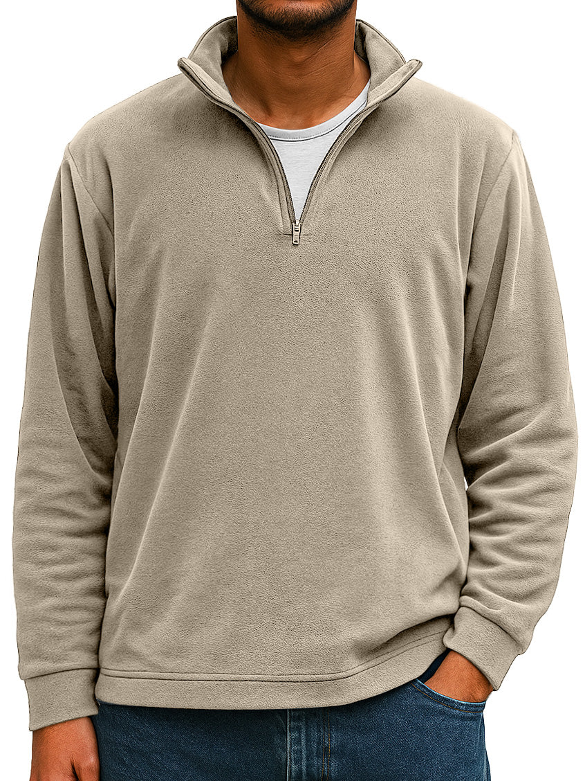 Men's Simple Casual Ribbed Stand Collar Zipper Long Sleeve T-shirt