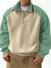 Men's Stylish Retro Patchwork Zippered Loose-fitting Long-sleeved Sweatshirt 