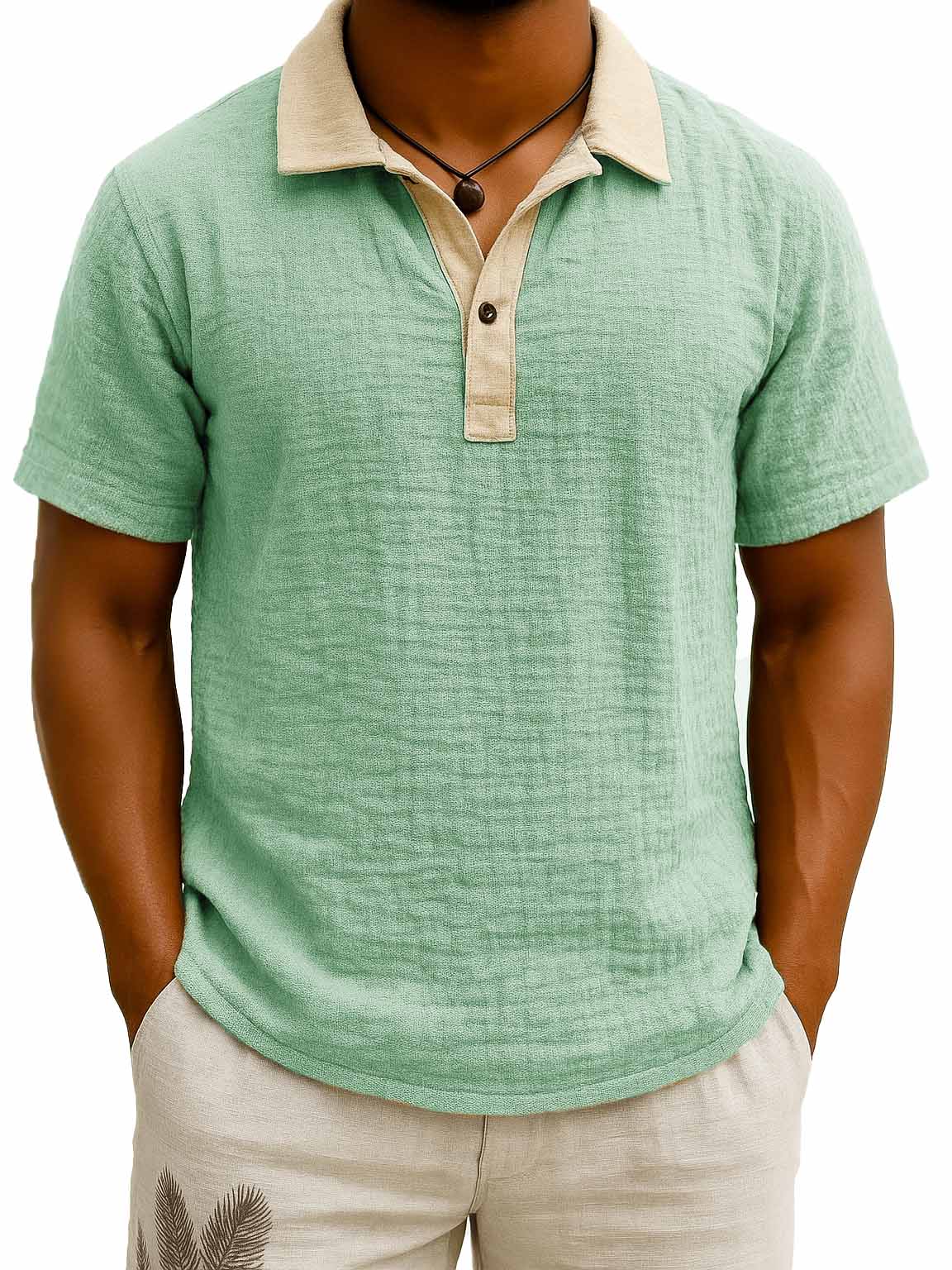 Men's Fashion Retro Contrast Color Lapel Short Sleeve Polo Shirt