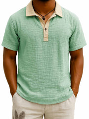 Men's Fashion Retro Contrast Color Lapel Short Sleeve Polo Shirt