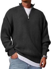 Men's Casual Fashion Loose Stand Collar Zipper Solid Color Sweater