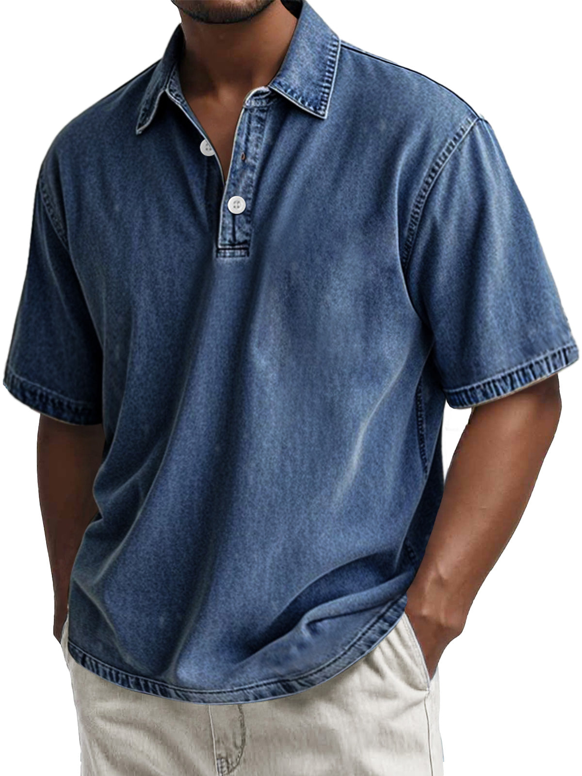 Men's Retro Cotton Washed Casual Lapel Short Sleeve POLO Shirt