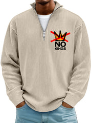 Men's Simple Ribbed No Kings Stand-up Collar Zipper Long-sleeved T-shirt