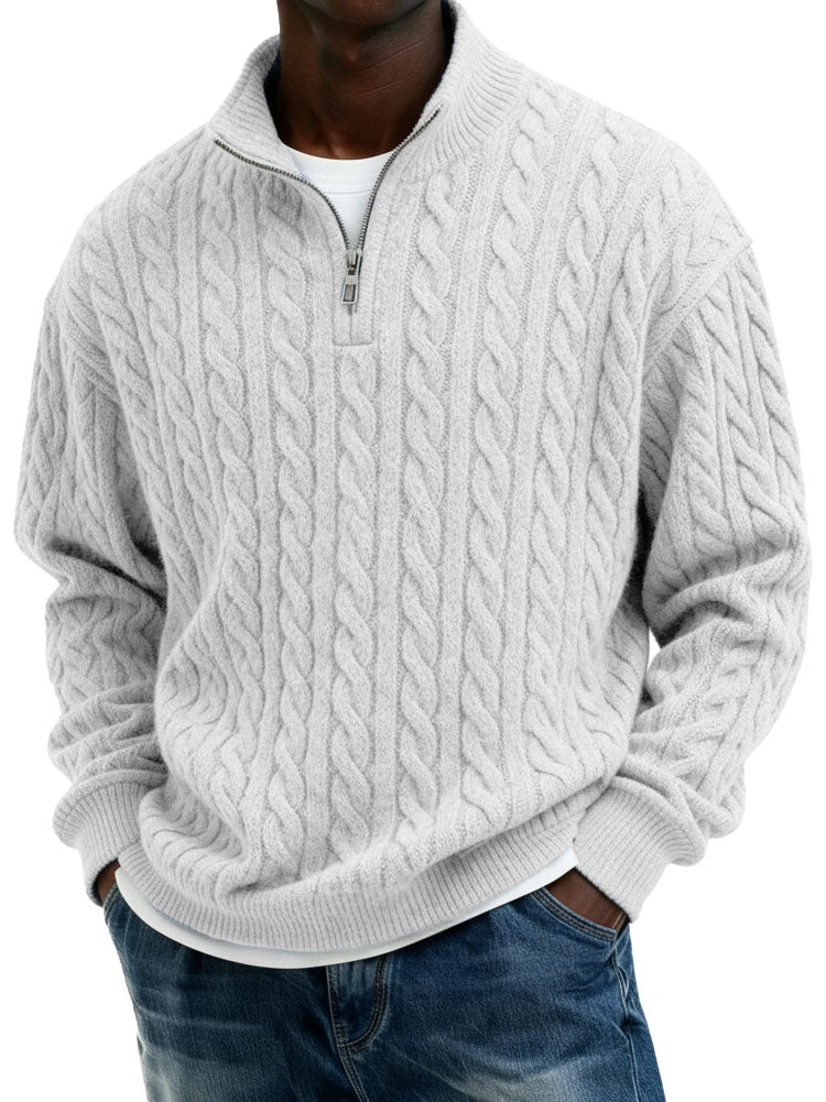 Men's Clothing Fashionable Casual Twist Texture Fabric Semi-zipper Stand-neck Top