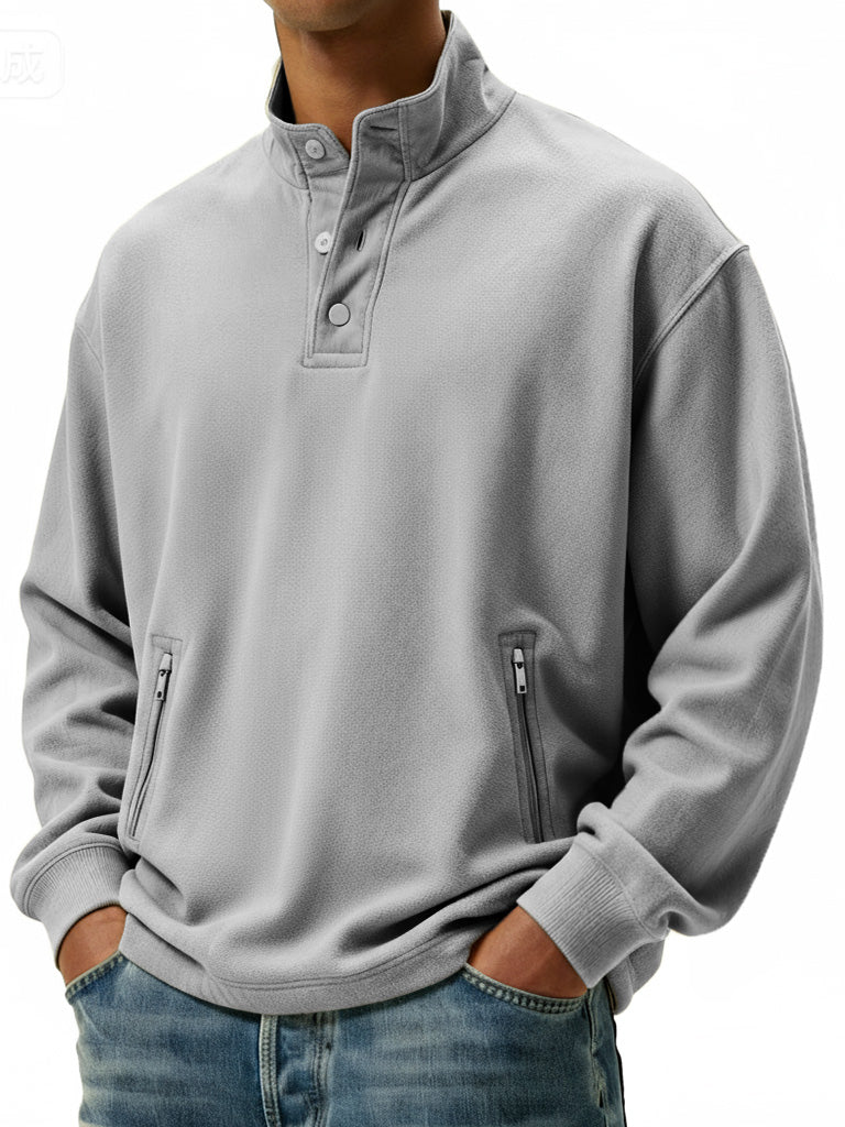 Men's Casual Sportswear Stand-up Collar Sweatshirt With Multiple Zipper Pockets
