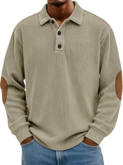 Men's Wear Fashionable Retro Stitching Pit Strip Long-sleeved Lapel Polo Shirt 