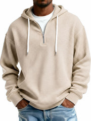 Men's Stylish Casual Waffle Fabric Half-zip Hooded Sweatshirt 