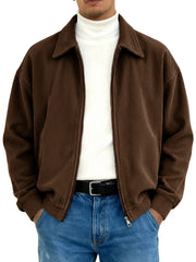 Men's Stylish Vintage Ribbed Fabric Long-sleeved Lapel Motorcycle Jacket