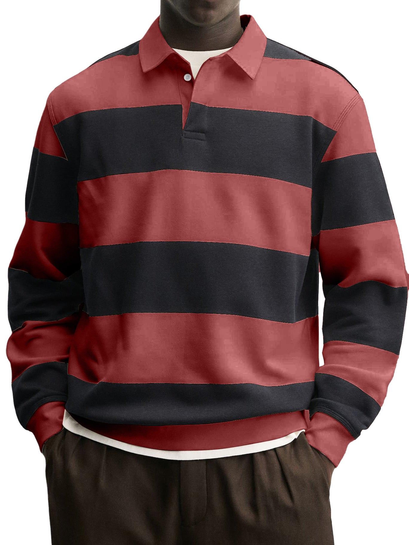 Men's Casual Striped Contrast Collar Polo Shirt