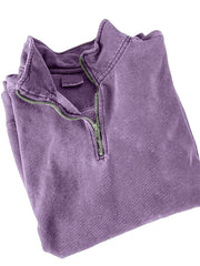 Men's Quarter Zip Distressed Washed Cotton Zipper Long Sleeve Sweatshirt