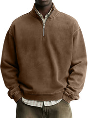Men's Vintage Distressed Washed Quarter-Zip Sweatshirt