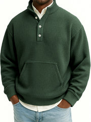 Men's Waffle Quarter Zip Stand Collar Sweatshirt with Kangaroo Pockets