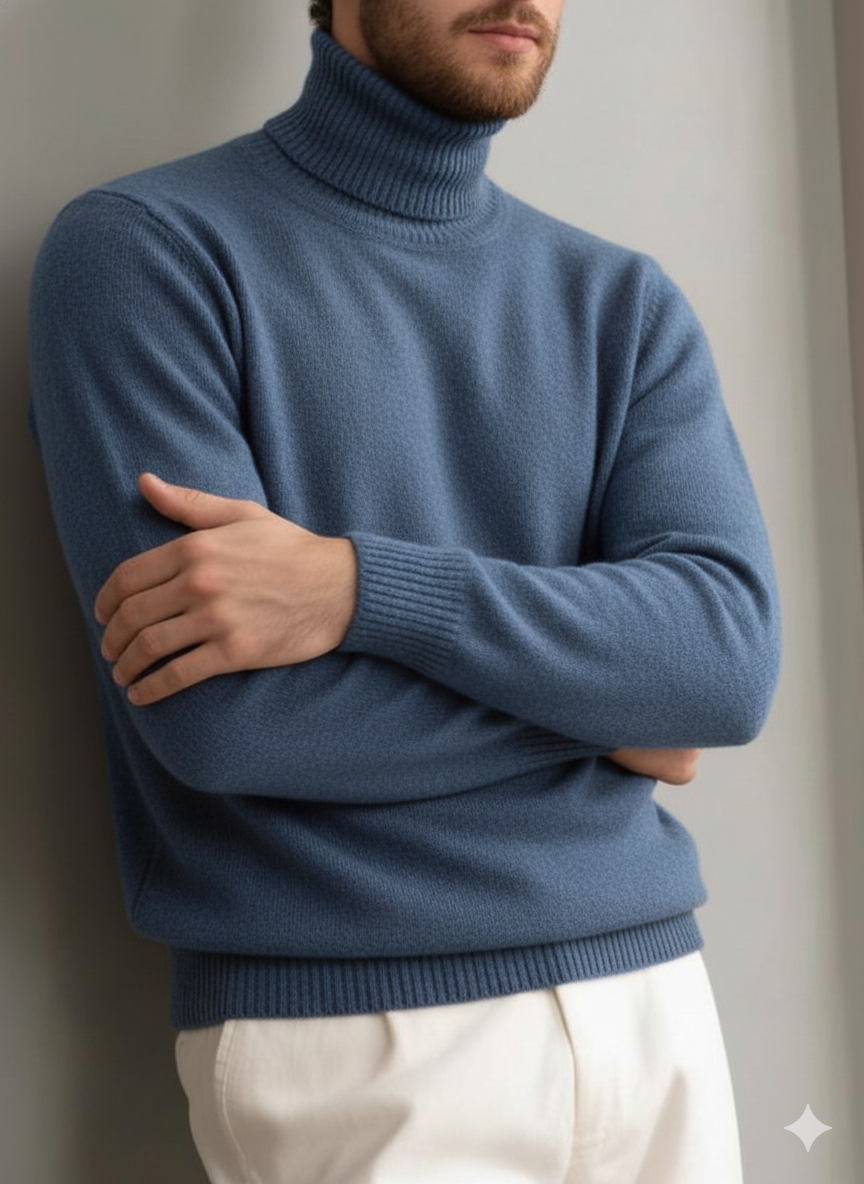 Men's Comfortable Textured Cashmere Turtleneck Warm Sweater