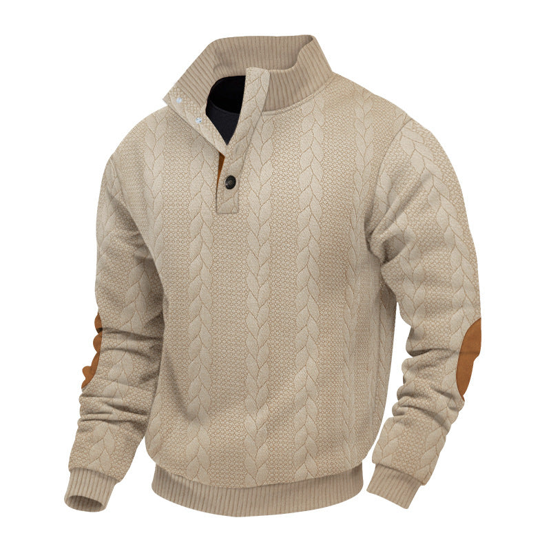 Men's Casual Stand Collar Cashmere Button Long Sleeve Sweatshirt