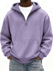 Men's Ribbed Quarter Zip Hoodie with Kangaroo Pocket