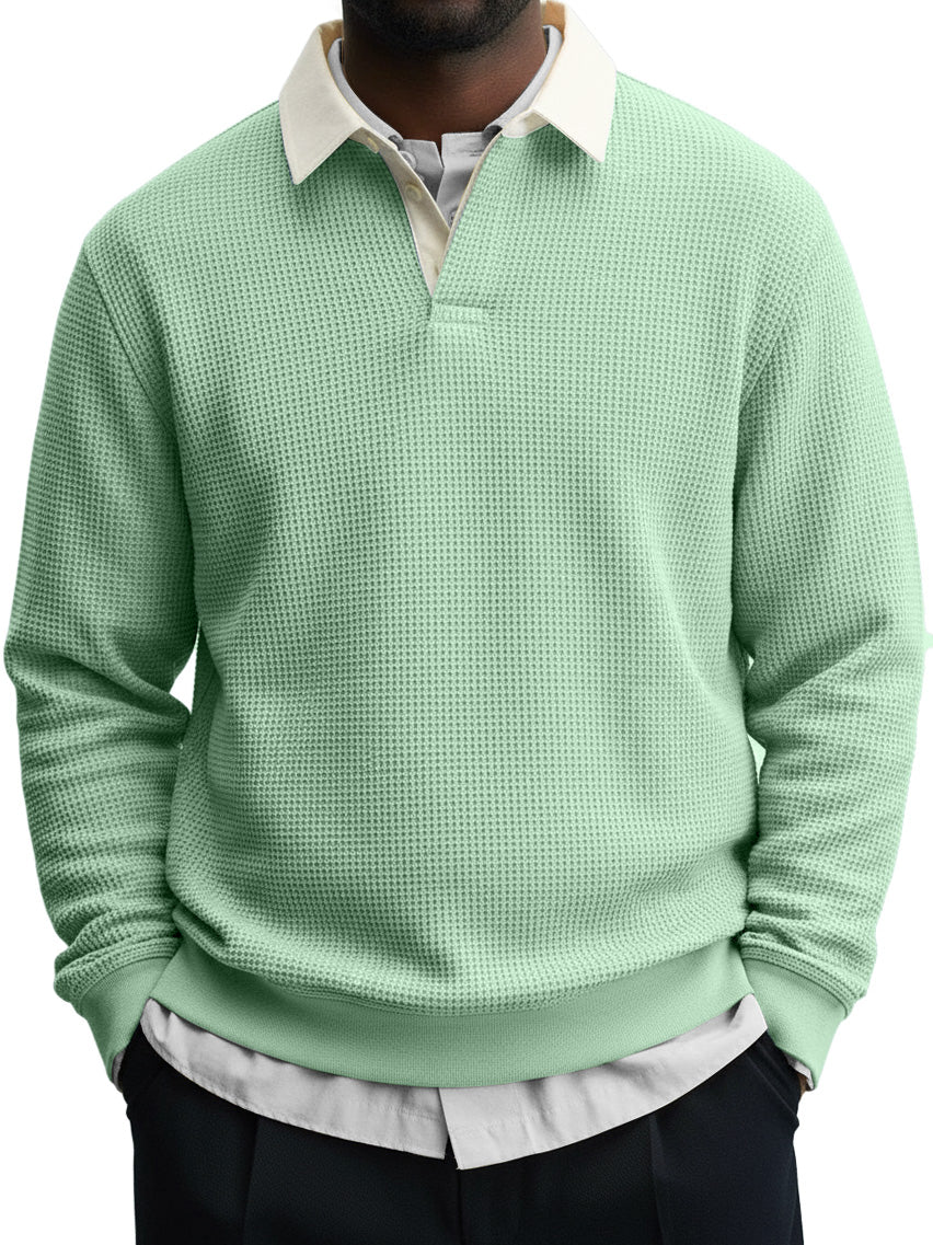 Men's Casual Stylish Waffle Contrast Lapel Sweatshirt