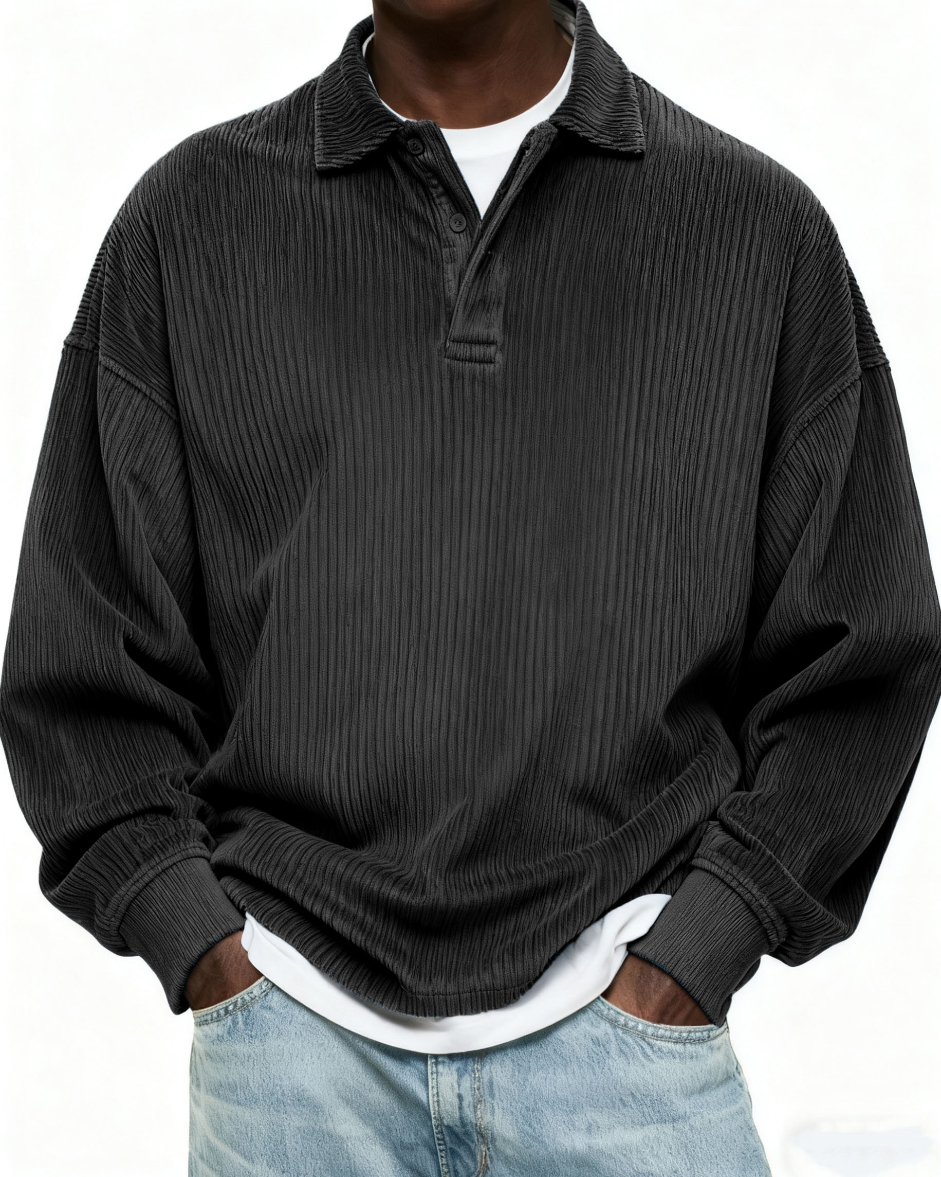 Men's Simple Corduroy Texture Button Daily Pullover POLO Shirt