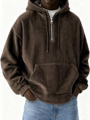 Men's Half-Zip Hooded Corduroy Pit Sweatshirt