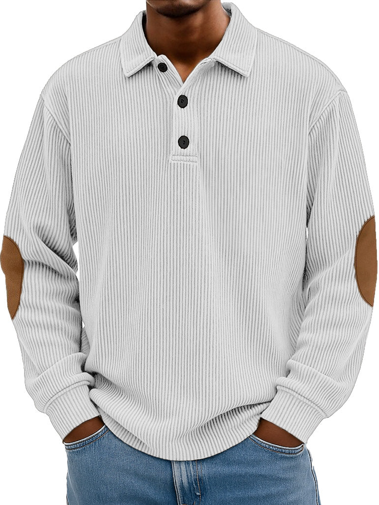 Men's Wear Fashionable Retro Stitching Pit Strip Long-sleeved Lapel Polo Shirt 