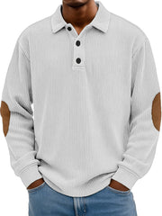 Men's Wear Fashionable Retro Stitching Pit Strip Long-sleeved Lapel Polo Shirt 