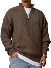 Men's Casual Fashion Loose Stand Collar Zipper Solid Color Sweater