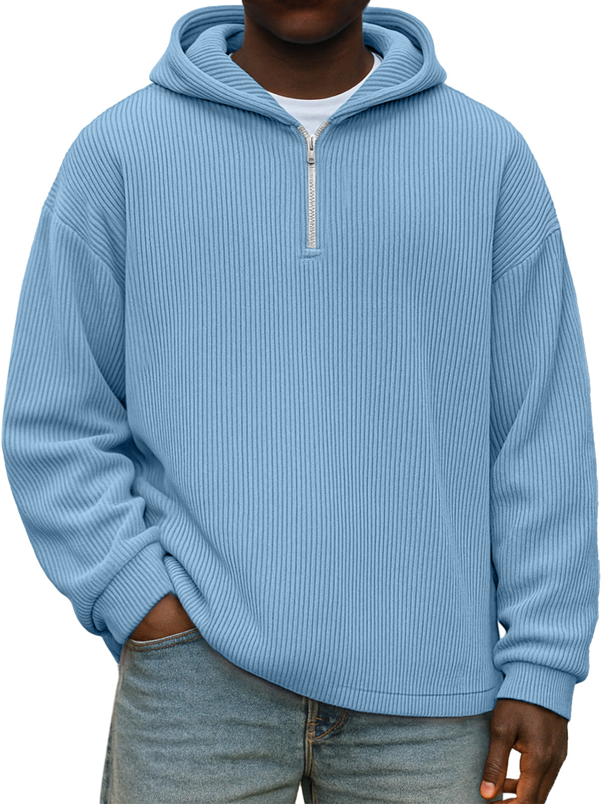 Winter Simple Casual Solid Color Vertical Pit Zipper Hooded Long Sleeve Sweater