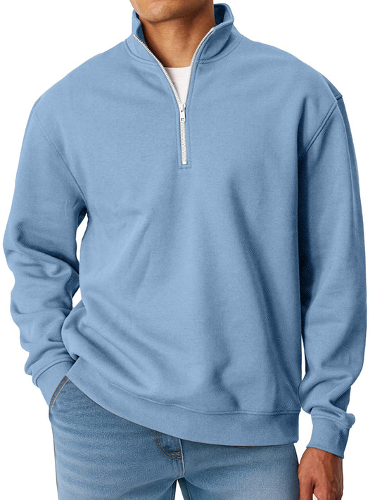 Men's Simple Solid Color Loose Stand Collar Zipper Long Sleeve Sweatshirt