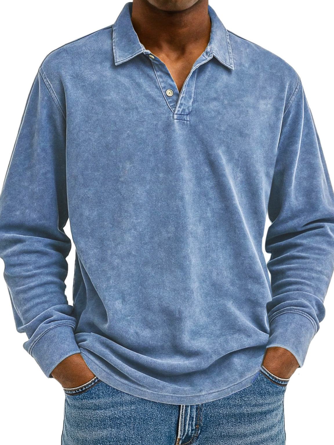 Men's Retro Solid Color Comfortable Loose Long Sleeve Polo Shirt