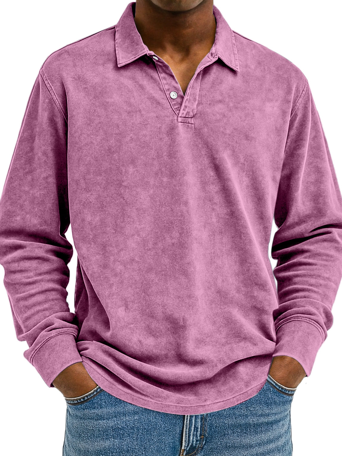 Men's Retro Solid Color Comfortable Loose Long Sleeve Polo Shirt