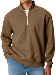 Men's Simple Solid Color Loose Stand Collar Zipper Long Sleeve Sweatshirt