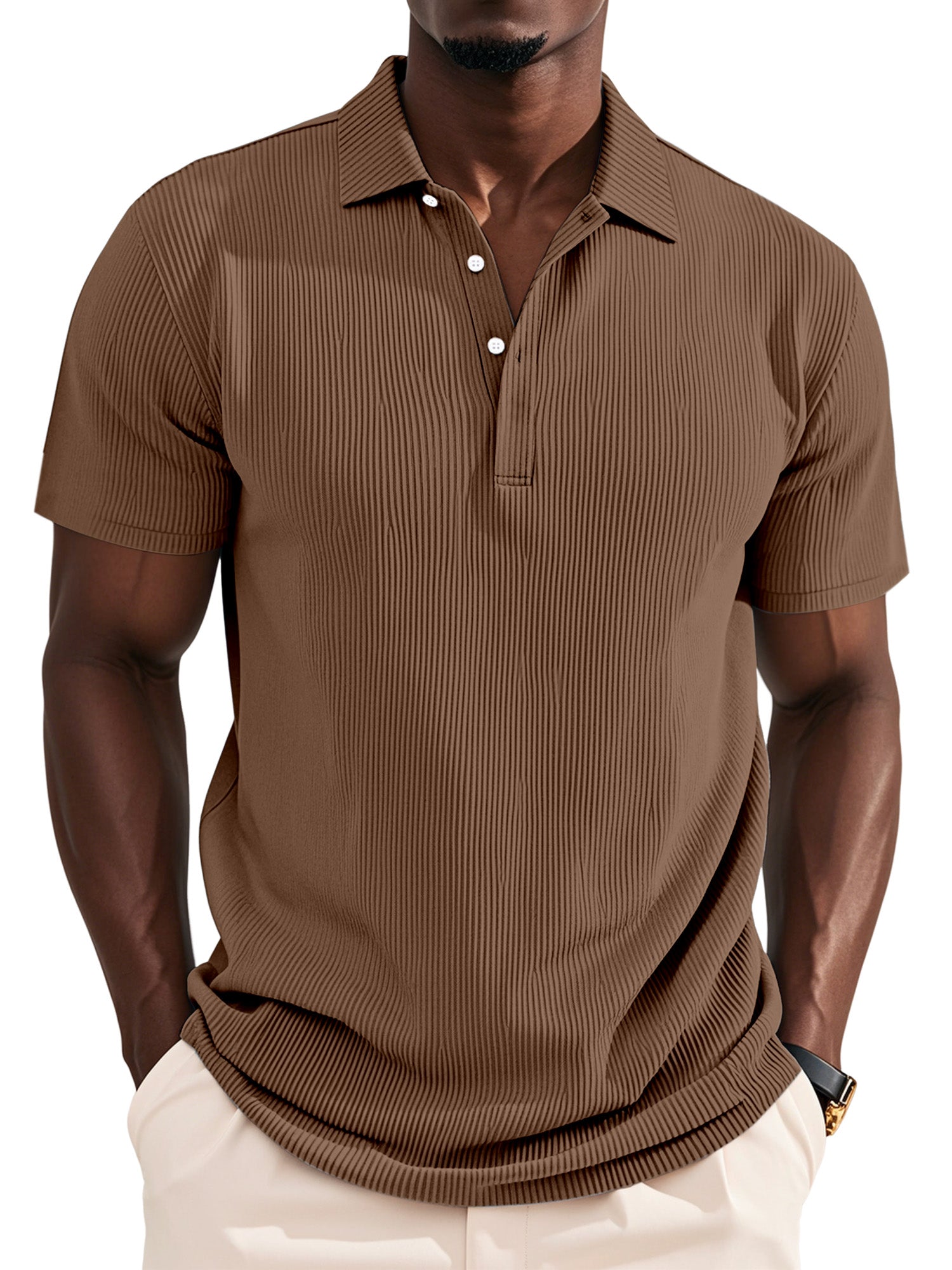 Men's Daily Solid Color Pit Button Lapel Short-sleeved Polo Shirt