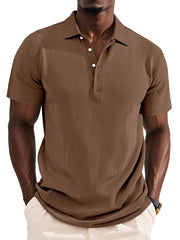 Men's Daily Solid Color Pit Button Lapel Short-sleeved Polo Shirt