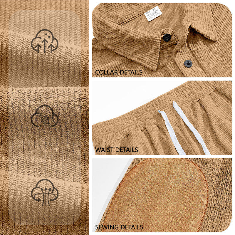 Autumn And Winter Corduroy Lapel Long-sleeved Polo Shirt Straight Pants Casual Suit