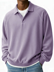 Men's Fashion Casual Pit Strip Fabric Lapel Ragglan Sleeves Polo Shirt 