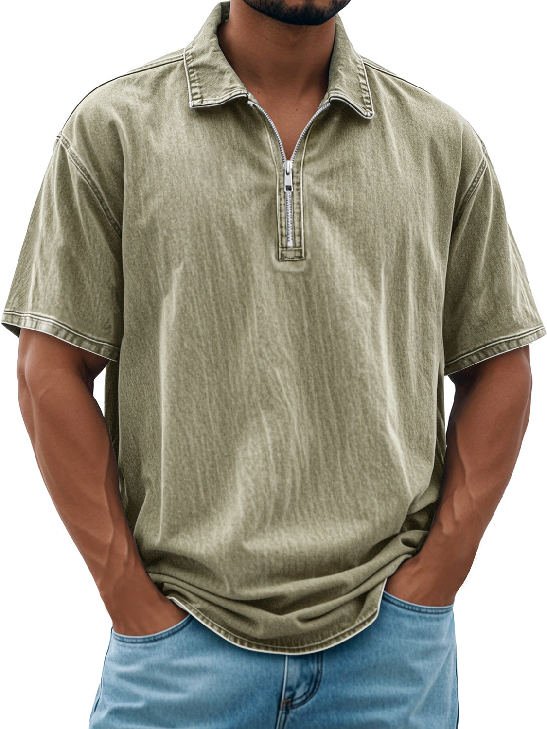 Men's Retro Daily Lapel Zipper Casual Short Sleeve POLO Shirt