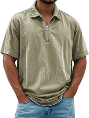 Men's Retro Daily Lapel Zipper Casual Short Sleeve POLO Shirt