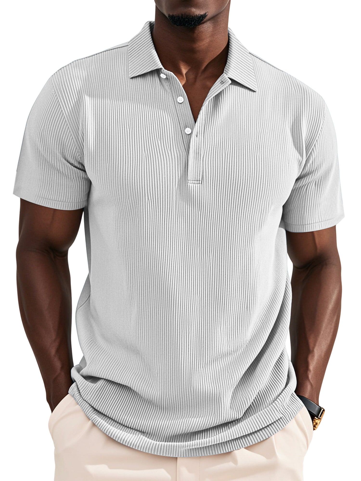 Men's Daily Solid Color Pit Button Lapel Short-sleeved Polo Shirt