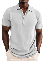 Men's Daily Solid Color Pit Button Lapel Short-sleeved Polo Shirt