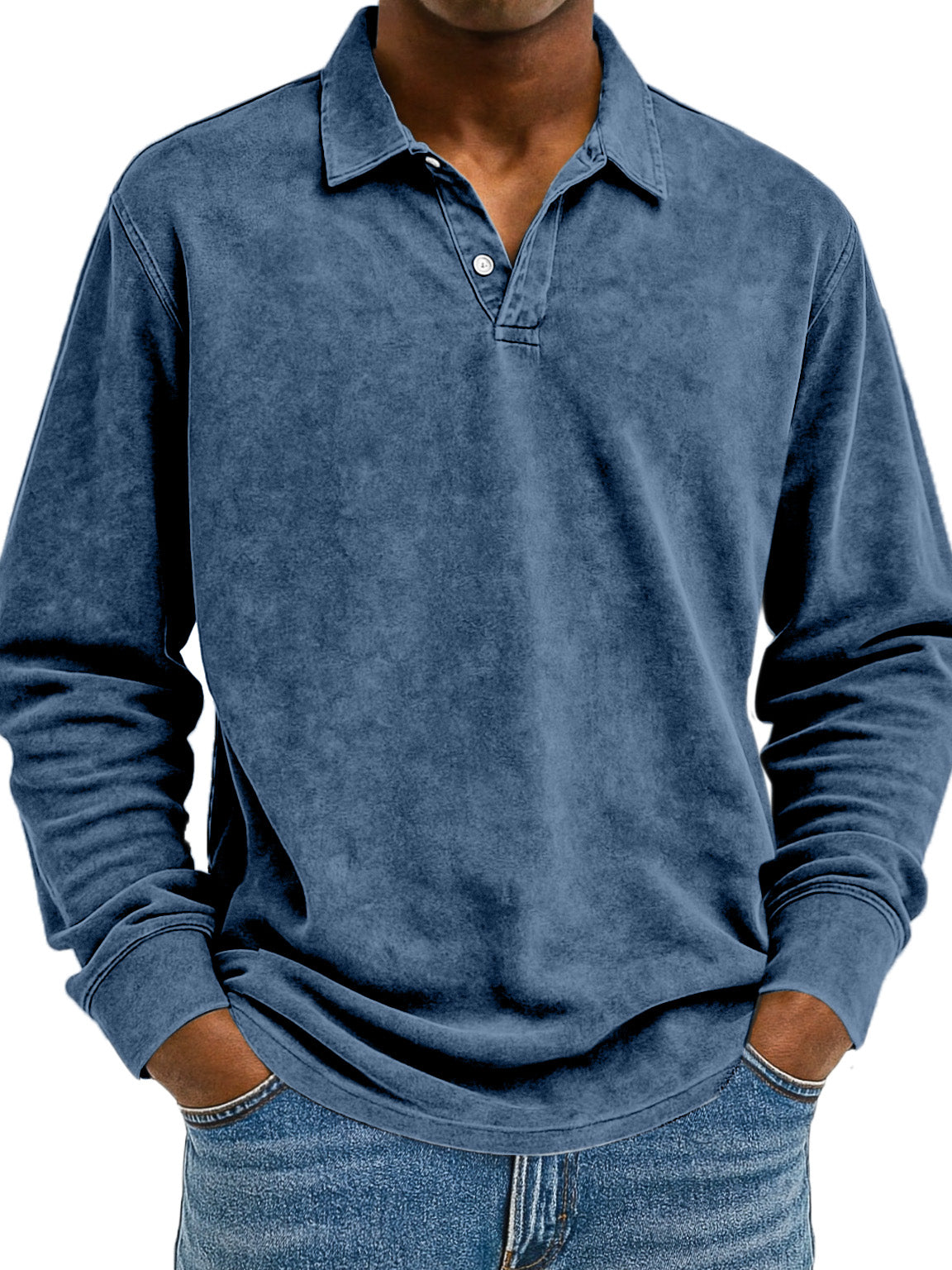 Men's Retro Solid Color Comfortable Loose Long Sleeve Polo Shirt