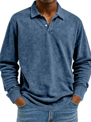 Men's Retro Solid Color Comfortable Loose Long Sleeve Polo Shirt