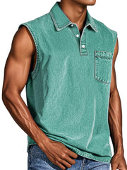 Men's Retro Casual Pocket Button Sleeveless Lapel POLO Shirt