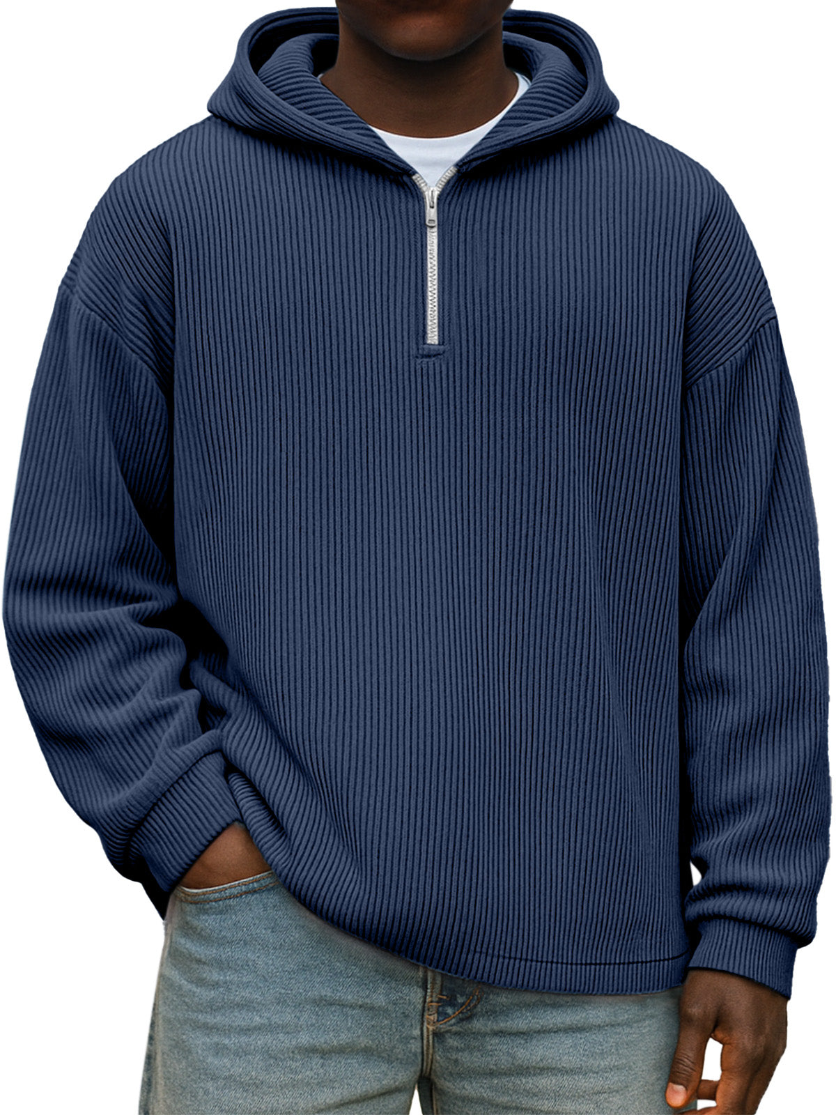 Winter Simple Casual Solid Color Vertical Pit Zipper Hooded Long Sleeve Sweater