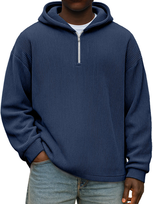 Winter Simple Casual Solid Color Vertical Pit Zipper Hooded Long Sleeve Sweater