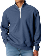 Men's Simple Solid Color Loose Stand Collar Zipper Long Sleeve Sweatshirt