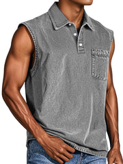 Men's Retro Casual Pocket Button Sleeveless Lapel POLO Shirt