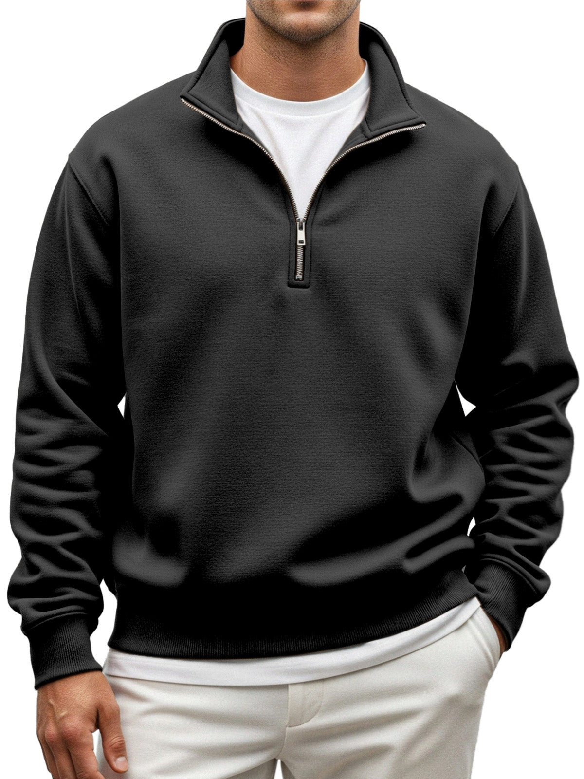 Men's Everyday Loose And Comfortable Quarter-zip Long-sleeved Sweatshirt