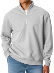 Men's Simple Solid Color Loose Stand Collar Zipper Long Sleeve Sweatshirt