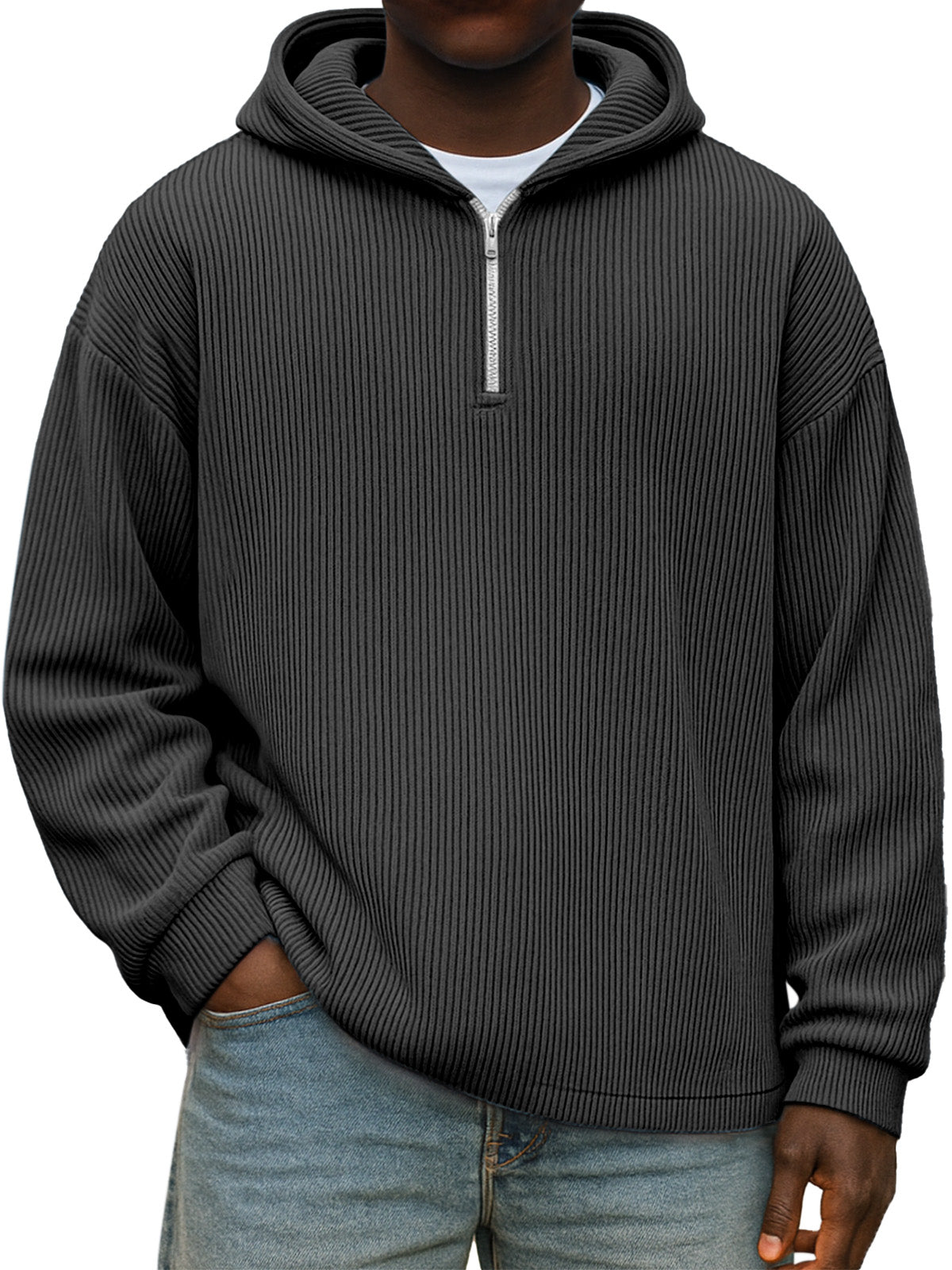 Winter Simple Casual Solid Color Vertical Pit Zipper Hooded Long Sleeve Sweater